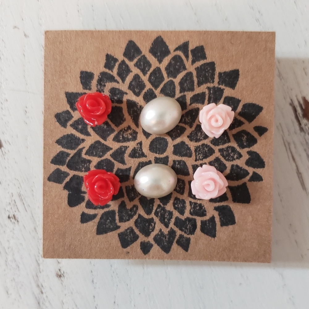 Roses and Pearls Earring Set